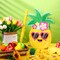 Small Pineapple Piñata Summer Fruit Piñata with Blindfold Bat for Hawaiian Tropical Luau Party Supplies